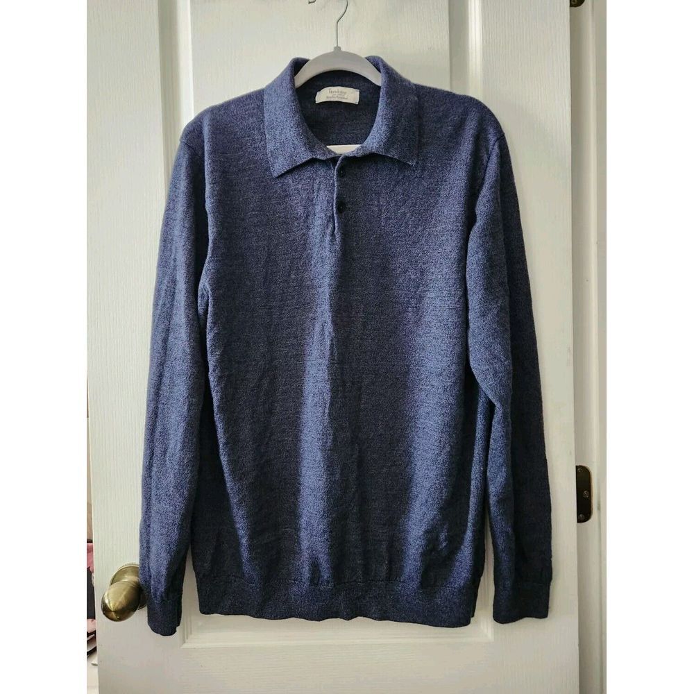Turnbury Sweater Mens XL‎ Blue Long Sleeve Extra Fine Merino Wool Three Button.